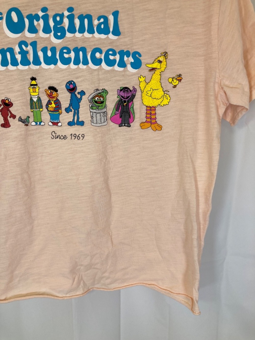 Sesame Street Original Influencers Shirt Sz L Juniors Short Sleeve Peach - Picture 7 of 12